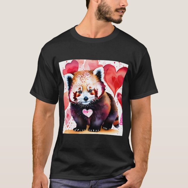 Camiseta Dia de os namorados Love Heart Red Panda Namorada  (Frente)