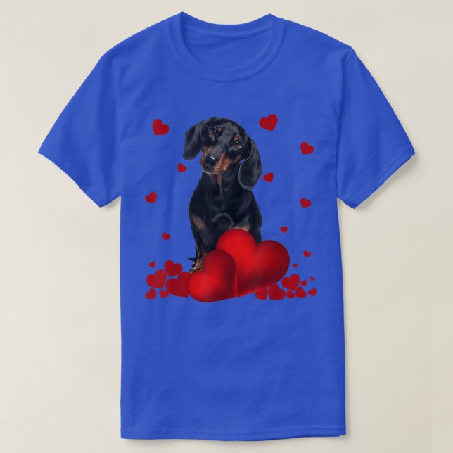 Camiseta Dia de os namorados Love Hearts Dachshund Dog Pupp (Frente do Design)