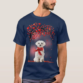 Camiseta Dia de os namorados Maltês Cão Árvore Coração Cach