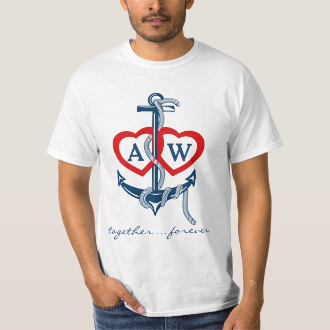 Camiseta Dia de os namorados monograma da âncora n (Frente)