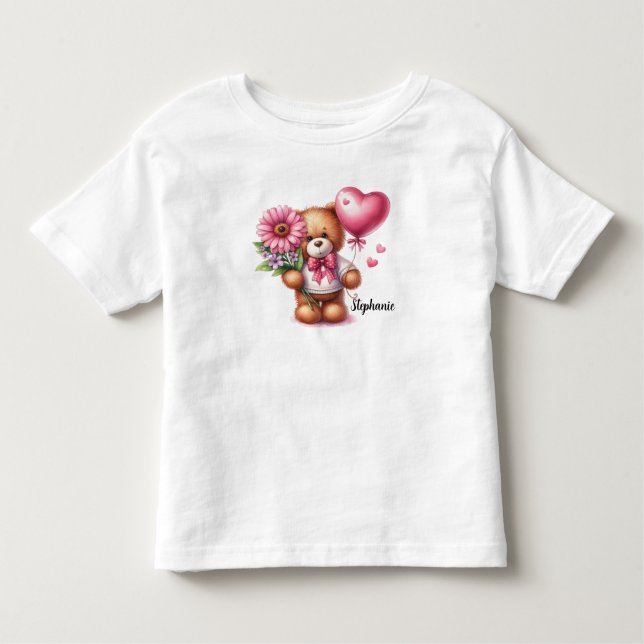 Camiseta Dia de os namorados Personalizado do Urso de Teddy (Frente)