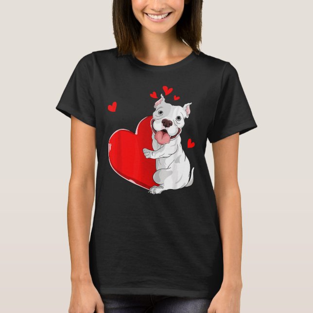 Camiseta Dia de os namorados Pitbull Bonito Segurando Meu C (Frente)