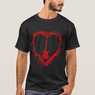 Camiseta Dia de os namorados Red Heart Guitar Amantes Músic