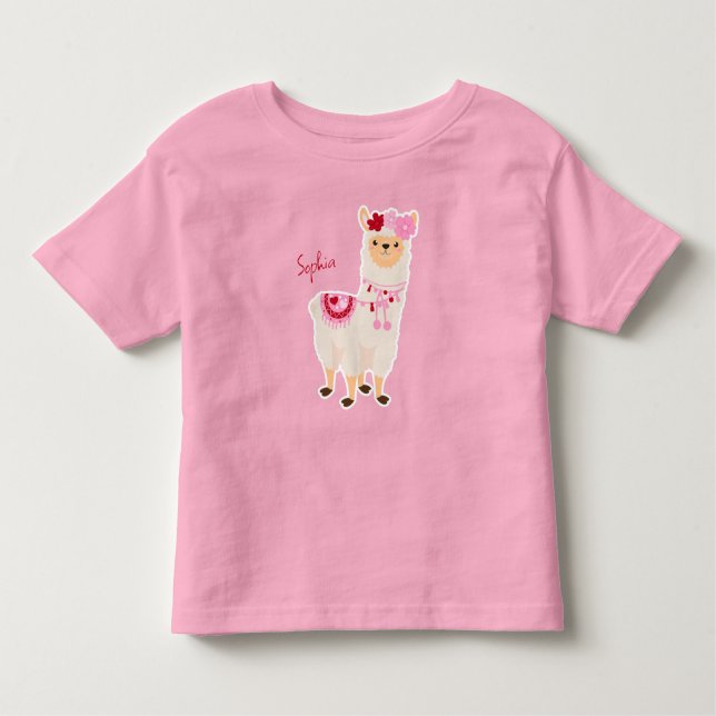Camiseta Dia de os namorados Rosa bonito Llama Little Girl  (Frente)
