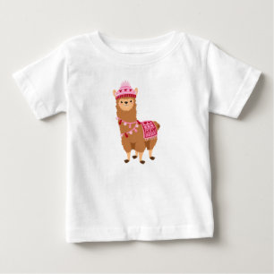 Camiseta Dia de os namorados Rosa Castanho Engraçado Llamas