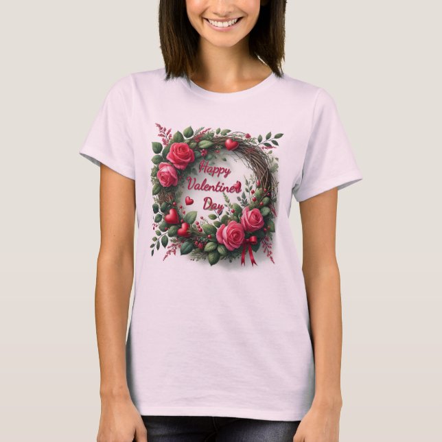 Camiseta Dia de os namorados Rosa Rosa Rosa Rosa Rosa Verme (Frente)