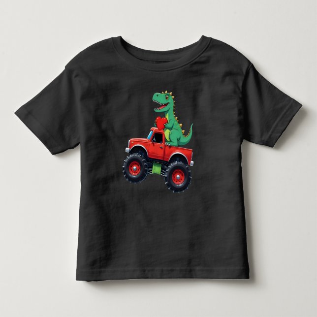 Camiseta Dia de os namorados T Rex Monster Truck Toddler (Frente)