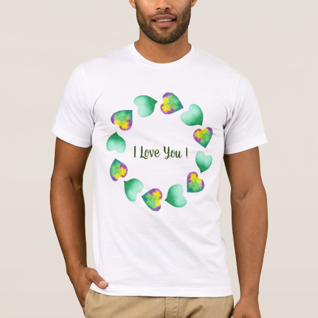 Camiseta Dia de os namorados Verde Romântico de Cores Aquát (Frente)