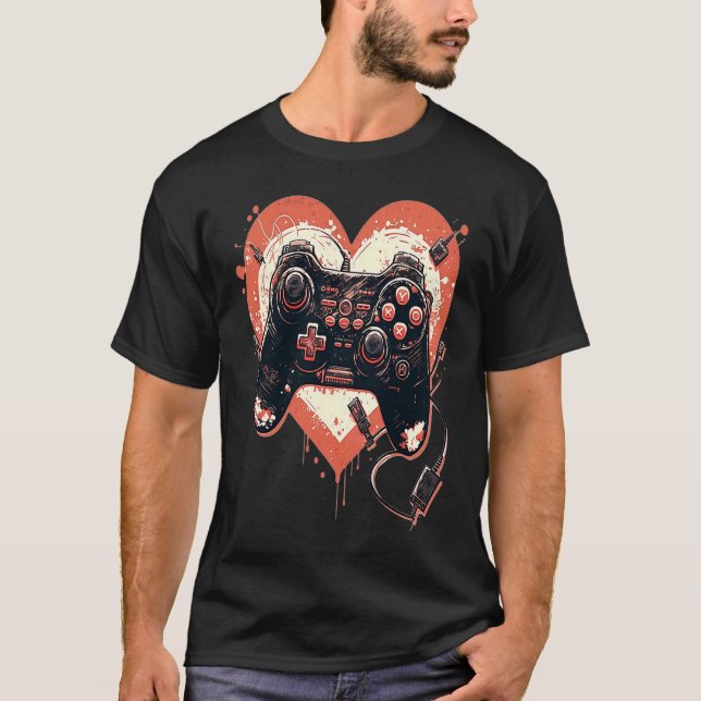 Camiseta Dia de os namorados Video Game Controller Heart Ga (Frente)