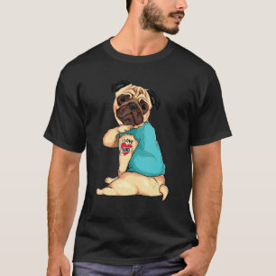 Camiseta Dia de os pais Cachorro Pug I Love Pai Tatuagem