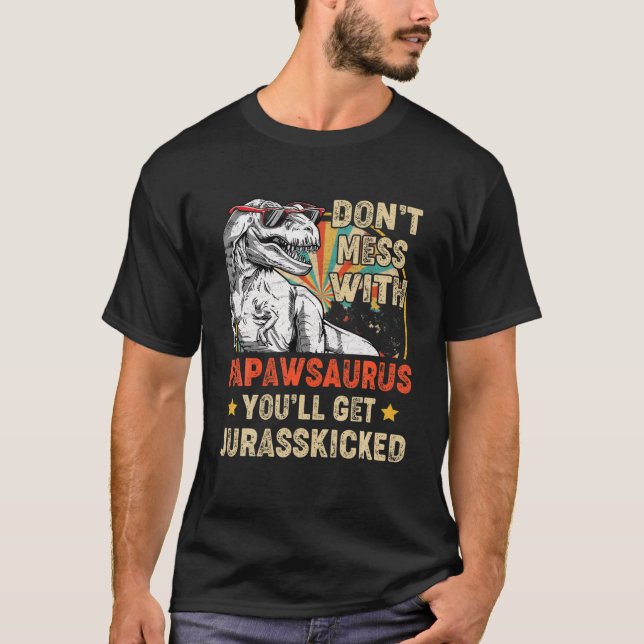 Camiseta Dia de os pais de Mens Retro Papaw Rex Saurus (Frente)