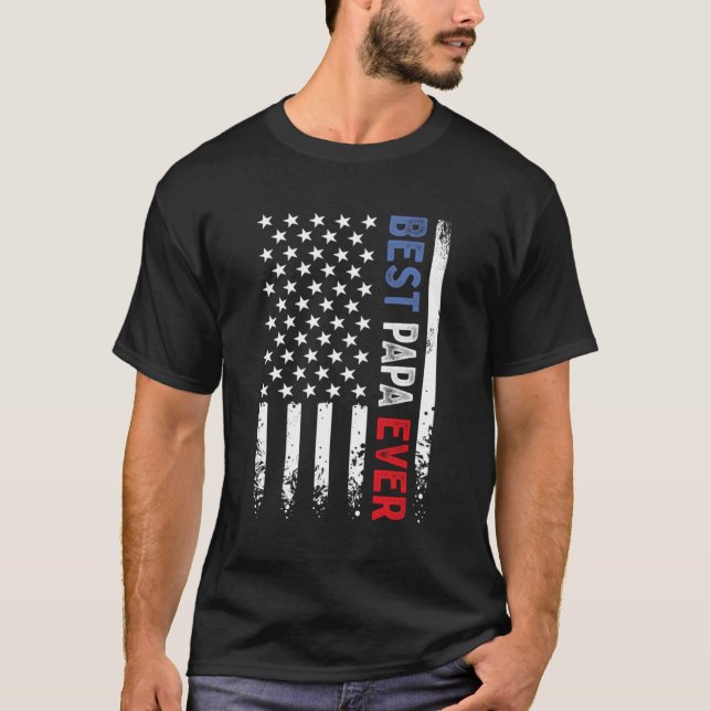 Camiseta Dia de os pais Melhor Papa Com Bandeira Americana (Frente)