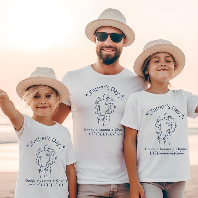 Camiseta Dia de os pais, pai segurando dois filhos (Father and children matching t-shirts!)