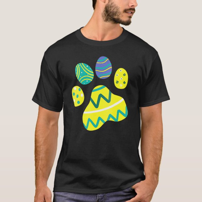 Camiseta Dia de Páscoa Cachorro Gato Pata Ovos de Páscoa Ca (Frente)