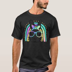 Camiseta Dia de Páscoa Coelhinho Fofo Óculos Tie Dye Arco-í