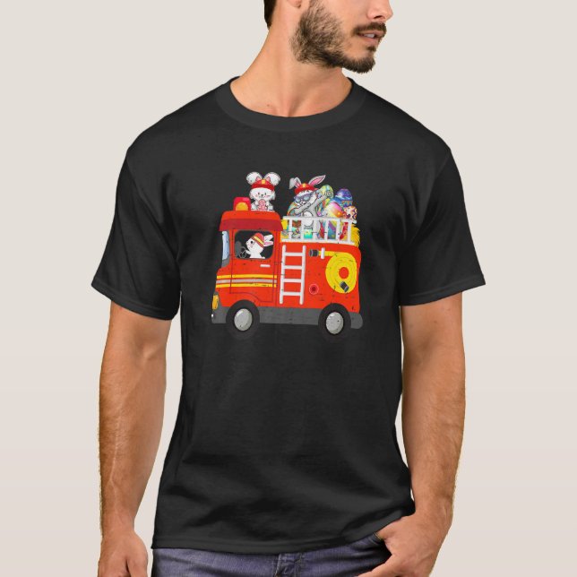 Camiseta Dia De Páscoa De Bombeiros Bonitos A Correr Para C (Frente)
