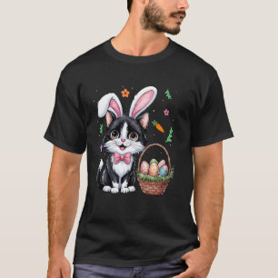 Camiseta Dia de Páscoa Gato Orelhas de Coelho Ovos de Pásco