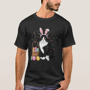 Camiseta Dia de Páscoa Gato Orelhas de Coelho Ovos Gráfico