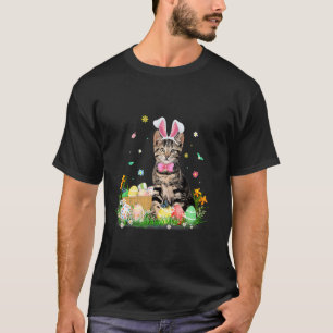 Camiseta Dia de Páscoa Gato Orelhas de Coelho Ovos Gráfico 