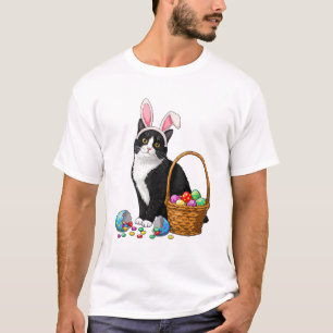 Camiseta Dia de Páscoa Gato Orelhas de Coelho Ovos Gráfico 