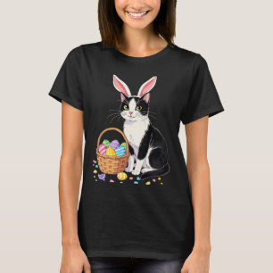 Camiseta Dia de Páscoa Gato Orelhas de Coelho Ovos Gráfico