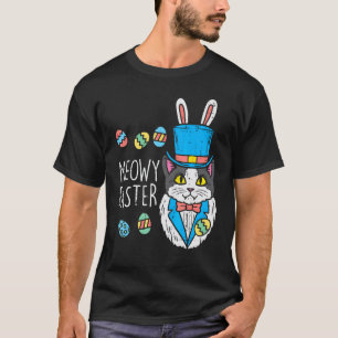 Camiseta Dia de Páscoa Meowy Gato Orelhas de Coelho Ovos Ad