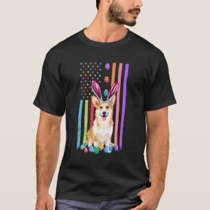 Camiseta Dia de Páscoa Ovos Bandeira Americana Corgi Cachor