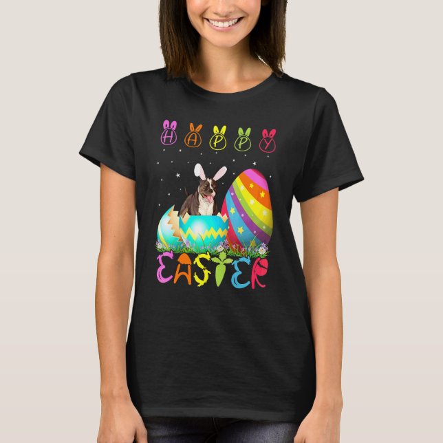 Camiseta Dia de Páscoa Pitbull Cachorro Combinando Família  (Frente)