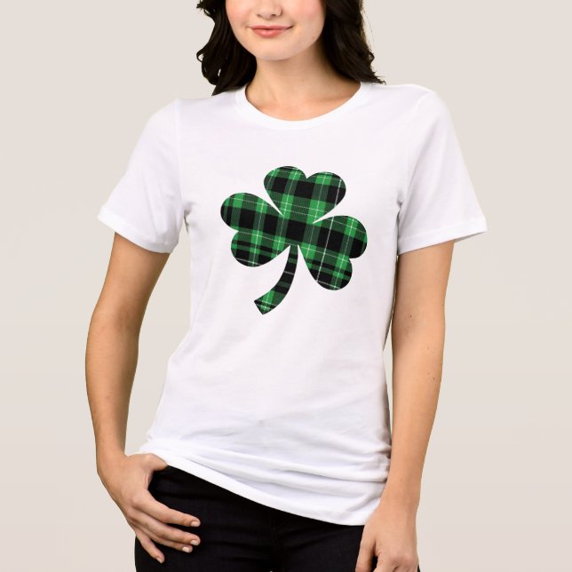 Camiseta Dia de Patrick - Buffalo Xadrez Shamrock (Frente)