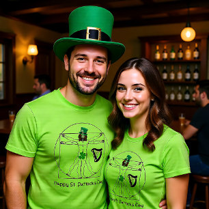 Camiseta Dia de Patrick com o homem vitruviano irlandês