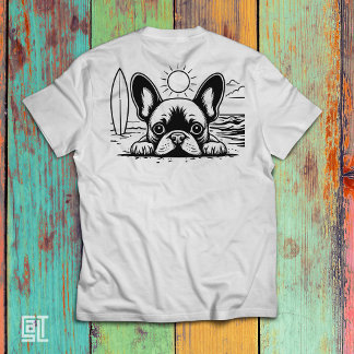 Camiseta Dia de Praia do Cachorro Francês Fofo Espiando