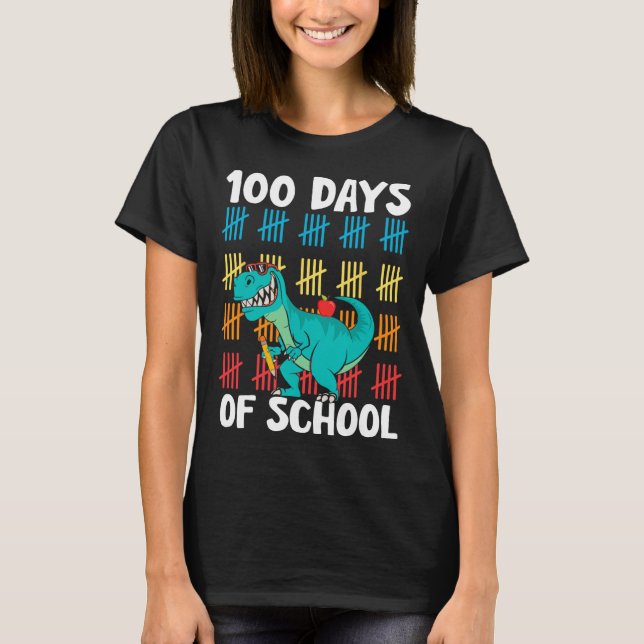 Camiseta Dia De Professores Crianças Meninos Dino Happy 100 (Frente)