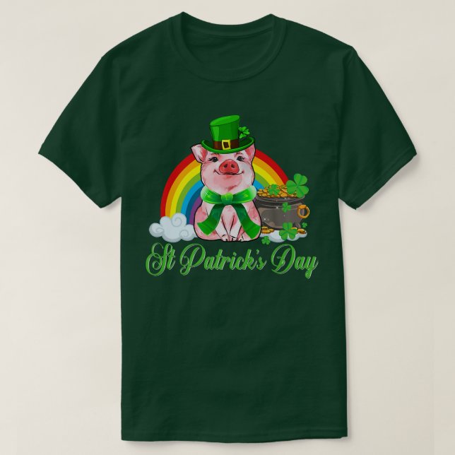 Camiseta Dia de São Patrício 2022 Leprechaun Pig Lover Wome (Frente do Design)