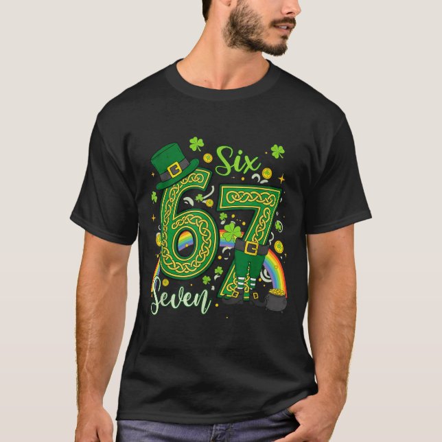 Camiseta Dia de São Patrício 67 seis sete 6 7 meme rapazes  (Frente)