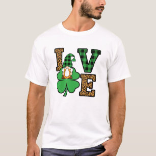 Camiseta Dia de São Patrício Amor Gnome Leopardo Xadrez Art