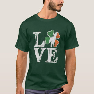 Camiseta Dia de São Patrício Amor Sorte Trevo Irlandês Verd