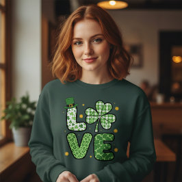 Camiseta Dia de São Patrício AMOR Verde Padrões Mistos Trev
