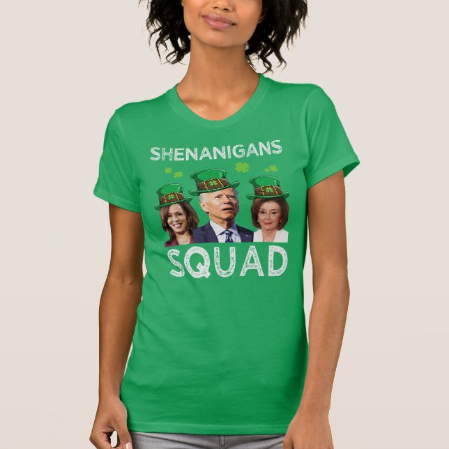 Camiseta Dia de São Patrício Anti-Biden Esquadrão Shenaniga (Frente)