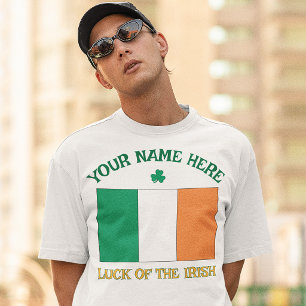 Camiseta Dia de São Patrício Bandeira da Irlanda Nome Perso
