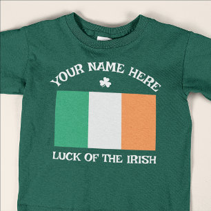 Camiseta Dia de São Patrício Bandeira da Irlanda Nome Perso