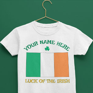 Camiseta Dia de São Patrício Bandeira da Irlanda Nome Perso