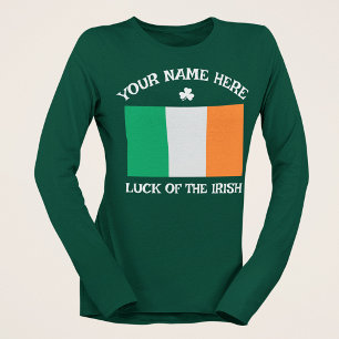 Camiseta Dia de São Patrício Bandeira da Irlanda Nome Perso