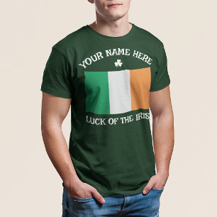 Camiseta Dia de São Patrício Bandeira da Irlanda Nome Perso