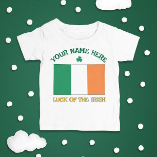 Camiseta Dia de São Patrício Bandeira da Irlanda Nome Perso