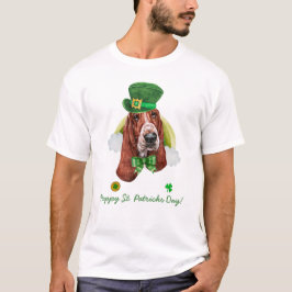 Camiseta Dia de São Patrício Basset Hound Engraçado Dourado