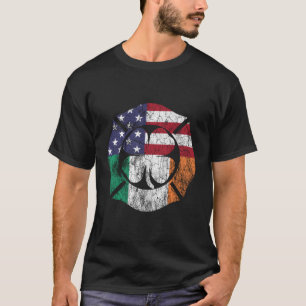 Camiseta Dia de São Patrício Bombeiro Irish American Flag