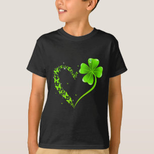 Camiseta Dia de São Patrício Borboleta Verde Trevo Coração