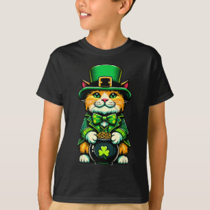 Camiseta Dia de São Patrício Cat Leprechaun Cat Irish Shamr