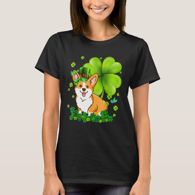 Camiseta Dia de São Patrício Corgi Green Buffalo Xadrez Sha (Frente)
