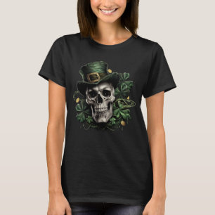 Camiseta Dia de São Patrício Crânio Irlandês Escuro com Cam
